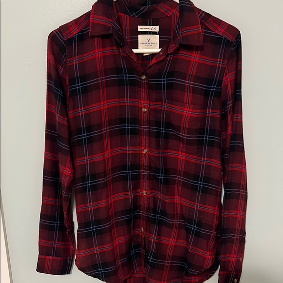 American Eagle Outfitters Tops - American Eagle Outfitters Red and Black Casual Button Down Shirt